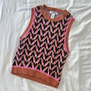 RSQ funky geometric 70s black pink & brown sweater vest